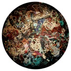 作品《石谱与花——2》  油画  直径300厘米  时间2013 