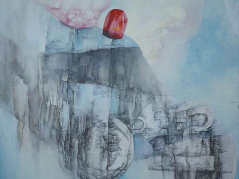 Chen Yufei | What actually has happened? | 2017 | Mixed media on canvas | 60 x 60 cm