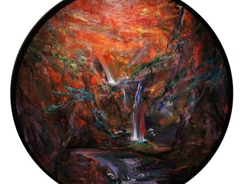 Wang Qiang | Mountains and Rivers | 2017 | Oil on canvas | Diameter: 119 cm | Sold